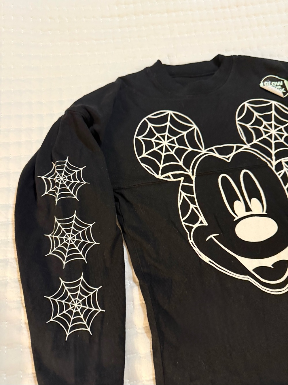 Disney Black Kids Long-Sleeve Graphic Tee with White Spiderweb Mickey Print